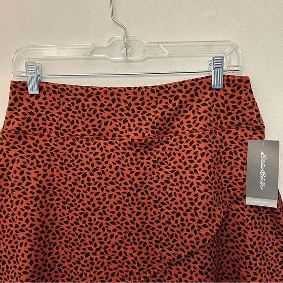 New Eddie Bauer Kelsey Skirt Burned Orange Animal Print Wrap Front Stretchy Sz M - Picture 2 of 8